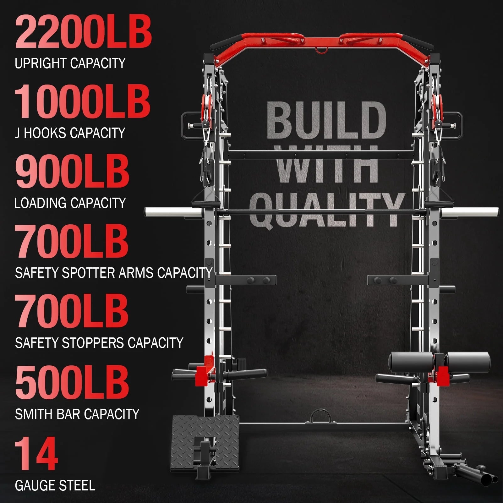 M4 All-In-One Smith Machine Home Gym Package, 2200 Lbs Power Rack Cage with Cable Crossover, 360° Landmine, Barbell Holders and Other Attachments, Total Body Strength Training Cage
