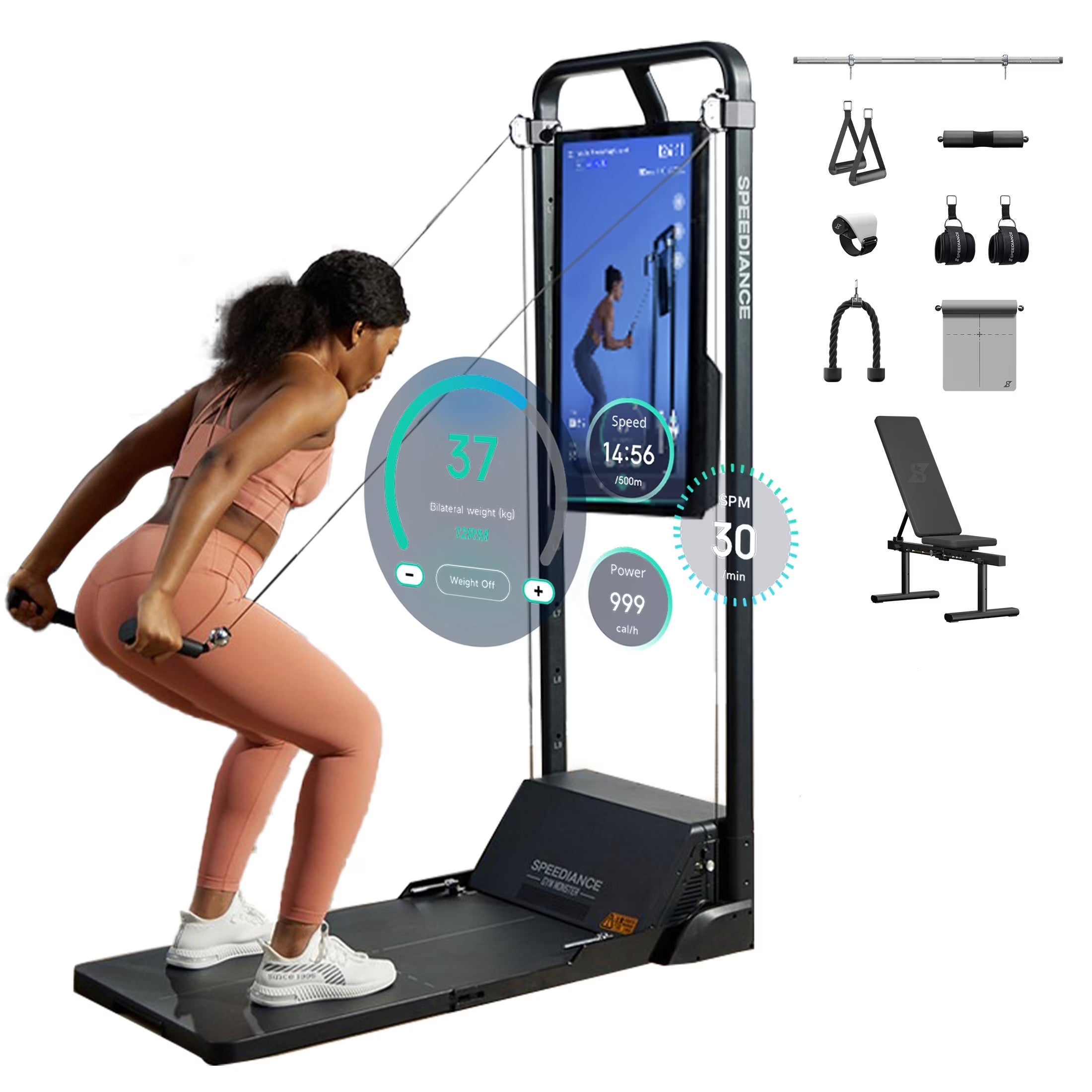 AI Smart Home Gym, All-In-One Digital Weight Workout Machine for Squat, Strength, Cardio, HIIT