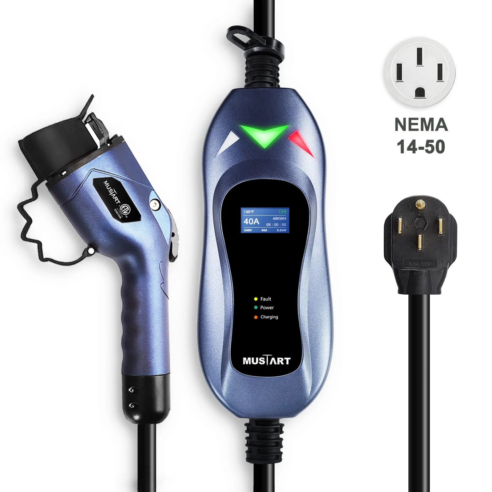 Level 2 Portable EV Charger (40 Amp, 240 Volt, 25Ft Cable), Electric Vehicle Charger Plug-In EV Charging Station with NEMA 14-50P