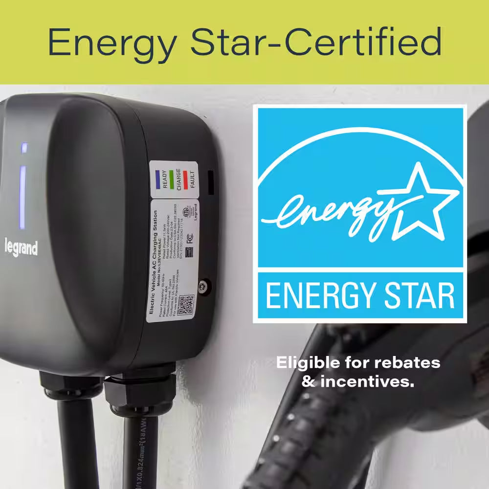 Plug-In 40 Amp 9.6Kw Level 2 EV Charger for Home, 14-50P Plug, Indoor/Outdoor, Black
