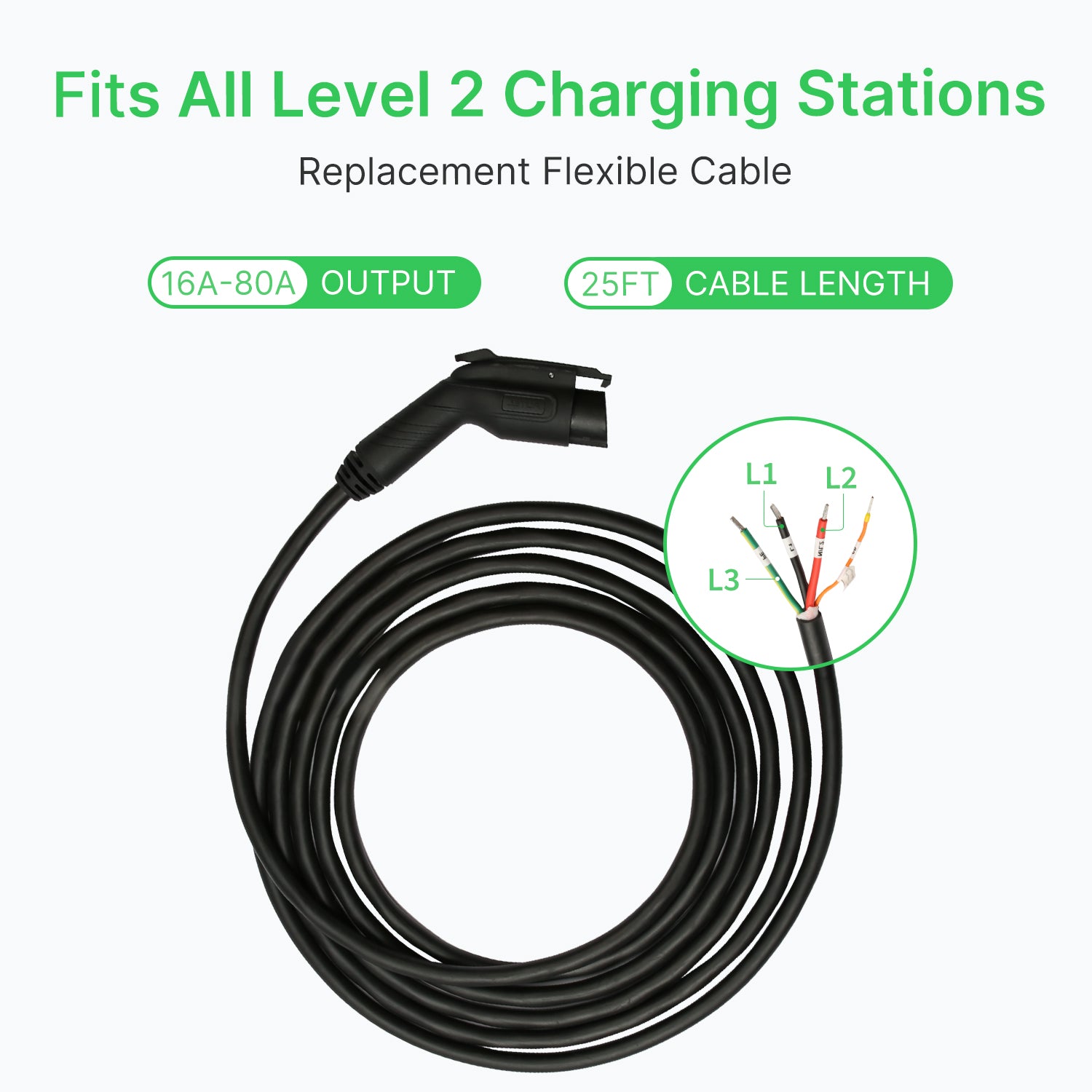 Autel J1772 Level 2 EV Charger Replacement Cable (25-Foot)