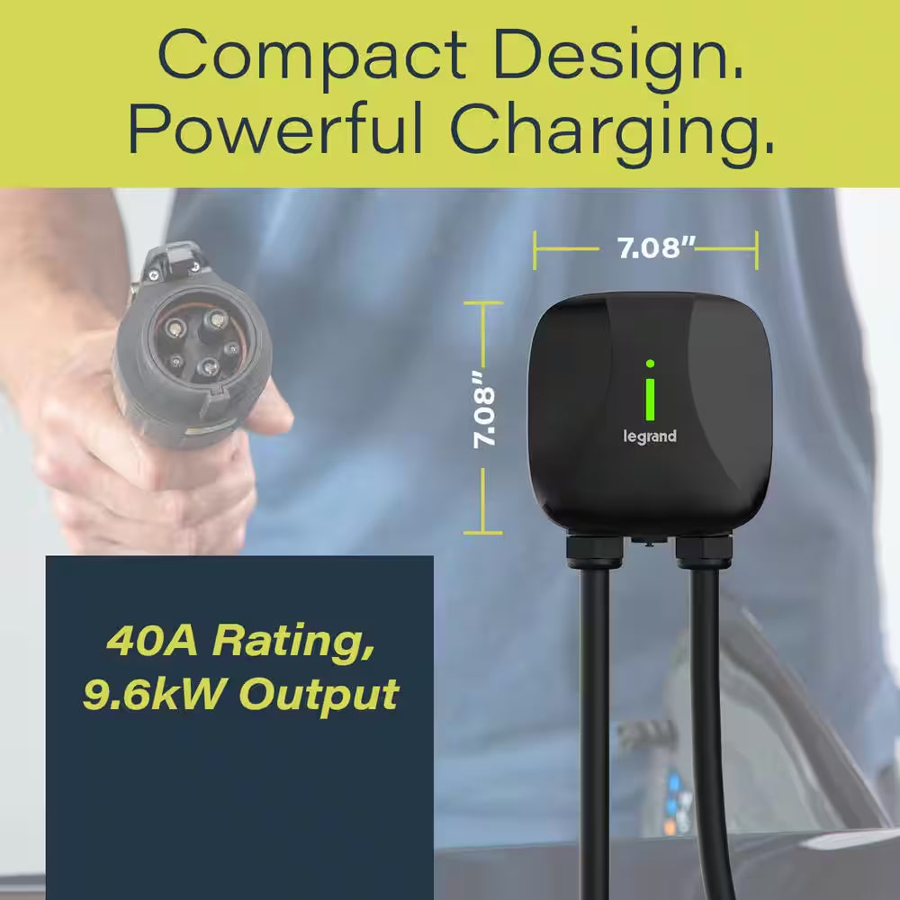 Plug-In 40 Amp 9.6Kw Level 2 EV Charger for Home, 14-50P Plug, Indoor/Outdoor, Black