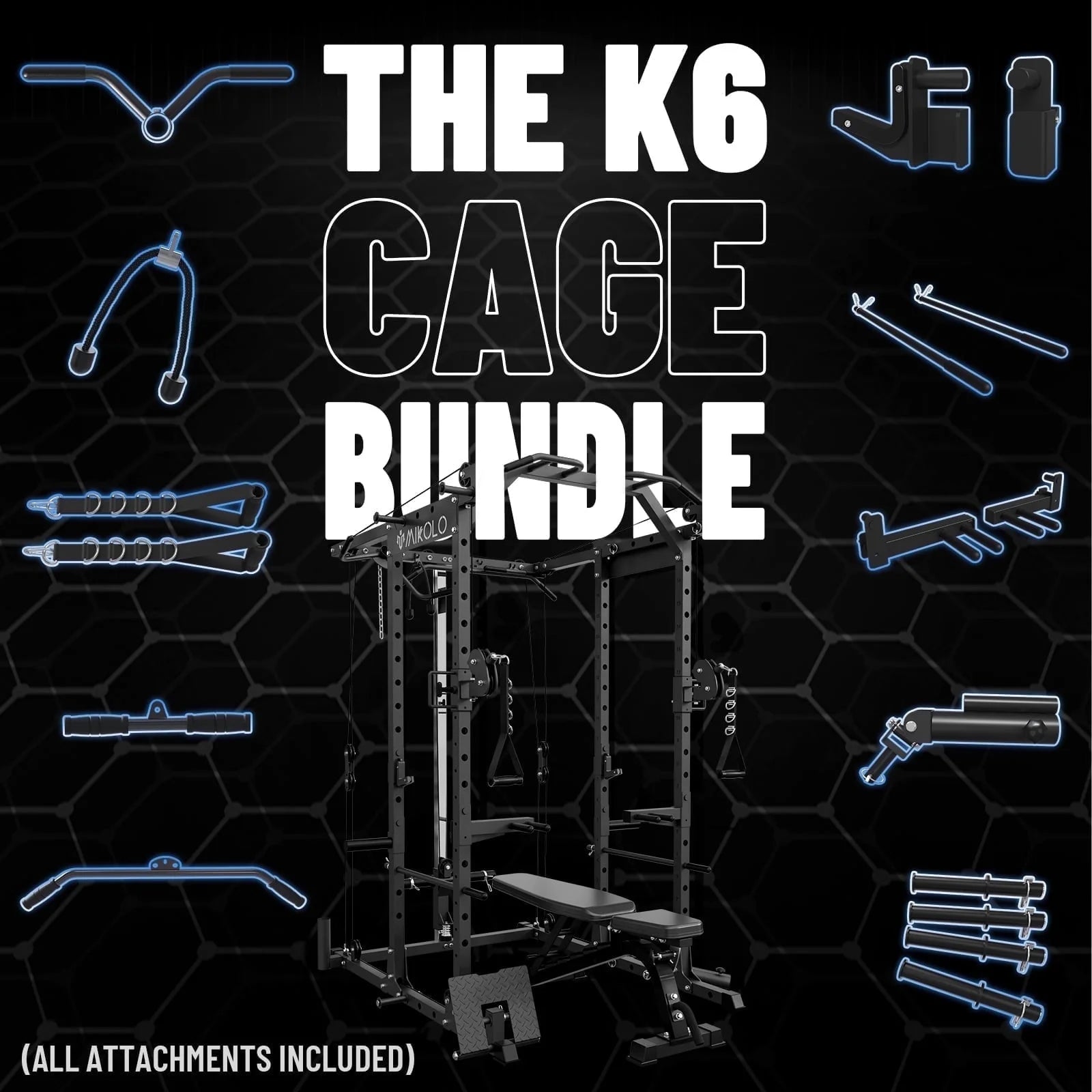 Power Rack Cage, 1500LBS Weight Cage with 800LB Capacity Adjustable Weight Bench, 1500LB Capacity Barbell and 230LB Weight Plate Set