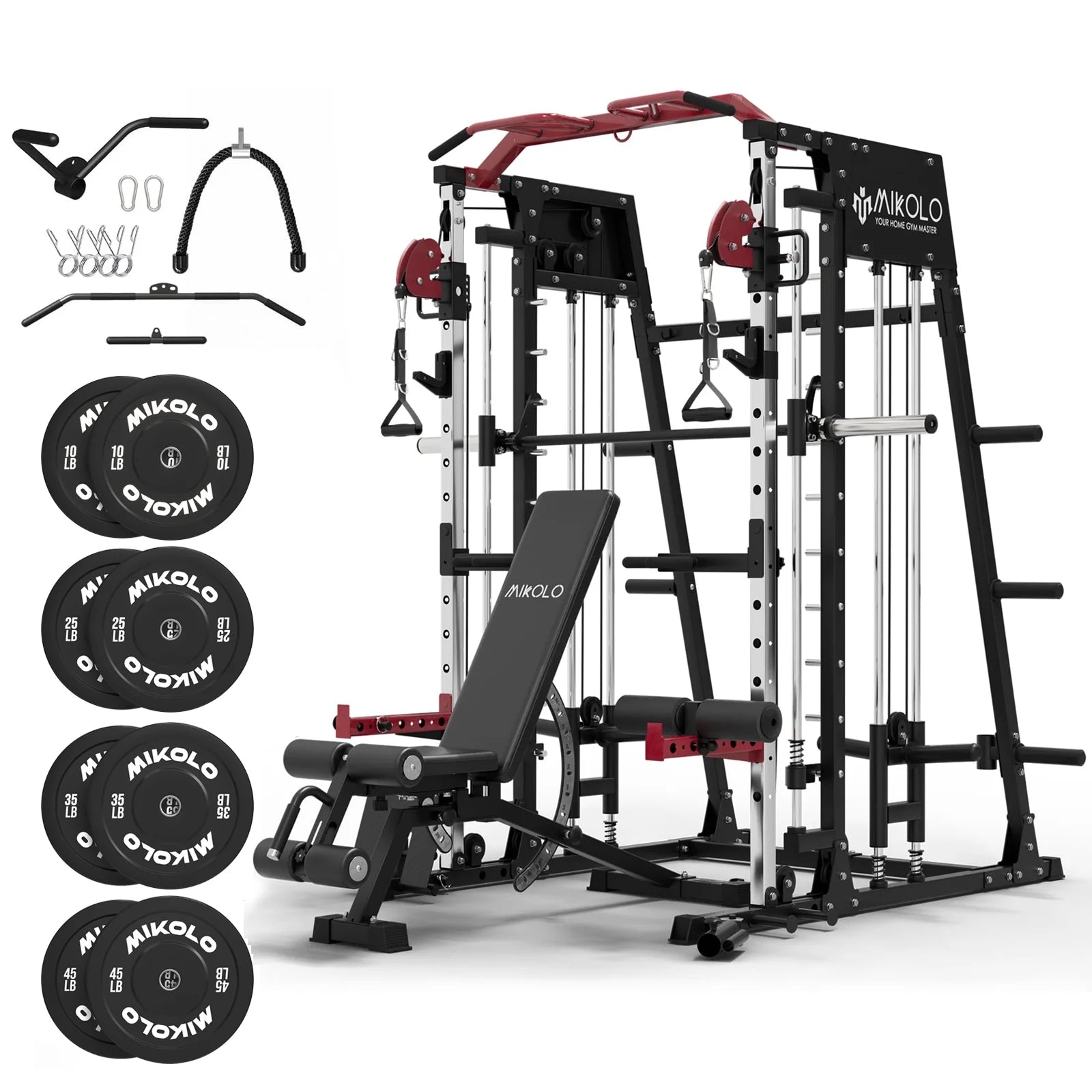 M4 All-In-One Smith Machine Home Gym Package, 2200 Lbs Power Rack Cage with Cable Crossover, 360° Landmine, Barbell Holders and Other Attachments, Total Body Strength Training Cage