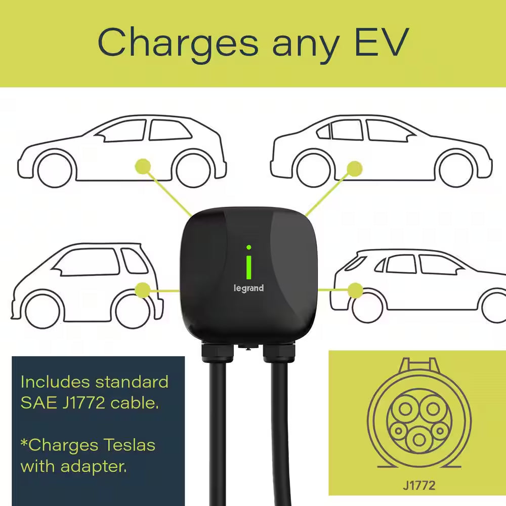Plug-In 40 Amp 9.6Kw Level 2 EV Charger for Home, 14-50P Plug, Indoor/Outdoor, Black